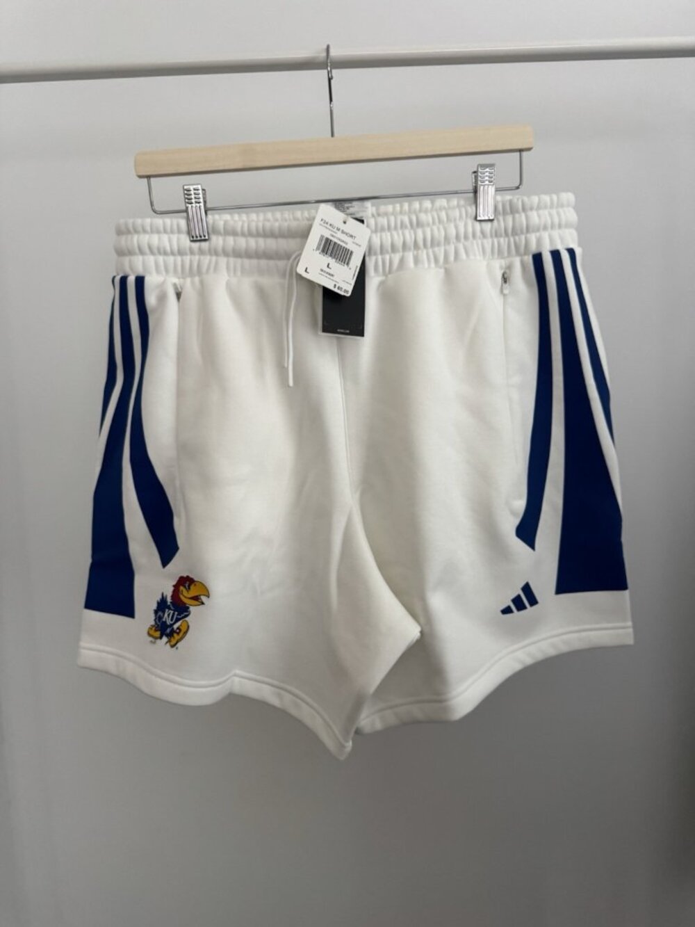 Adidas Kansas Jayhawks Sweat Shorts Men's Large White Blue KU NWT $60